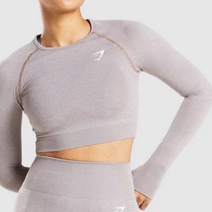 Gymshark Vital Seamless 2.0 Long Sleeve Crop Top - Taupe Marl